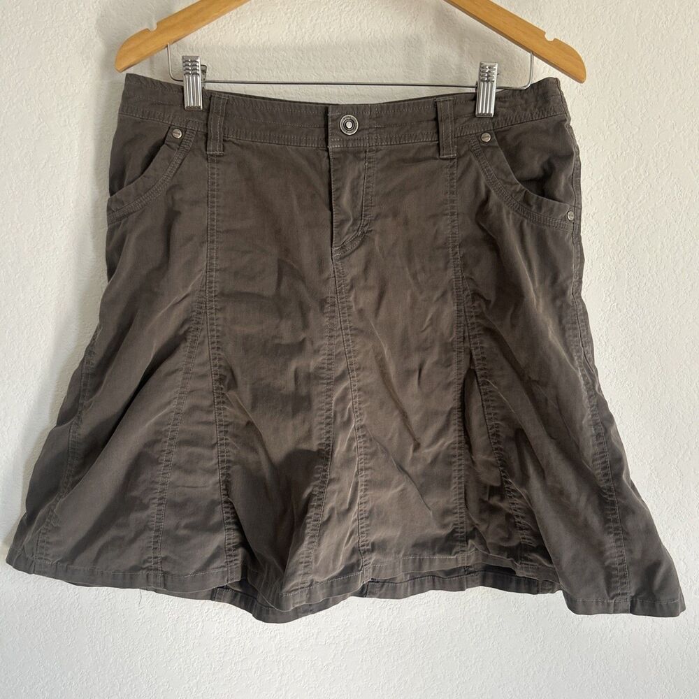 Kuhl Skirt Drab Green Stretch Knee-Length w Pockets Hiking Outdoors Gorpcore 8